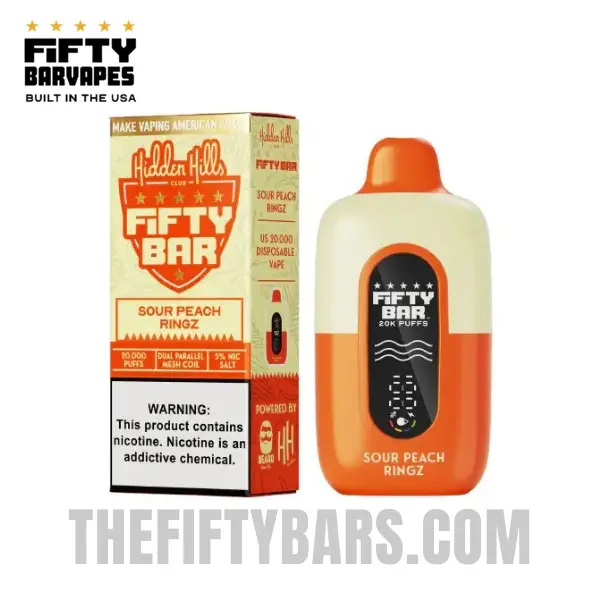 Sour Peach Ringz Hidden Hills X Fifty Bar 20K Puffs Disposable Vape 2 Sour Peach Ringz Hidden Hills X Fifty Bar