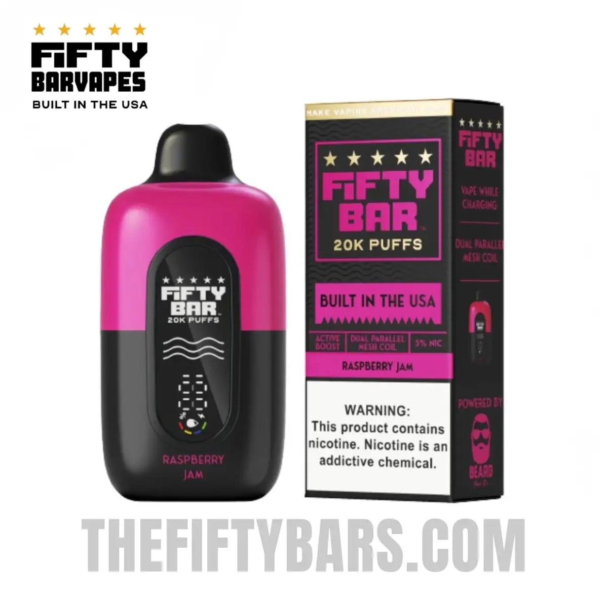 Raspberry Jam Fifty Bar V2 20K Puffs Disposable Vape 2 Raspberry Jam Fifty Bar V2