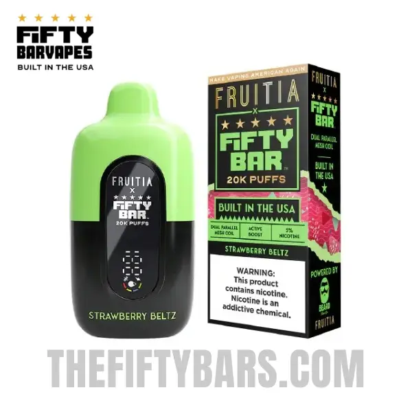 Strawberry Beltz Fruitia X Fifty Bar 20K Puffs Disposable Vape 2 Strawberry Beltz Fruitia X Fifty Bar V2