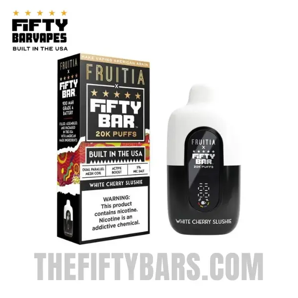 White Cherry Slushy Fruitia X Fifty Bar 20K Puffs Disposable Vape 2 White Cherry Slushy Fruitia X Fifty Bar V2