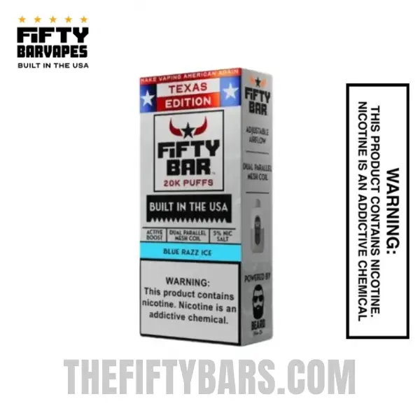 Blue Razz Ice Texas X Fifty Bar 20K Puffs Disposable Vape 1 Blue Razz Ice Texas X Fifty Bar