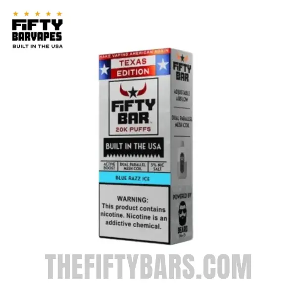 Blue Razz Ice Texas X Fifty Bar 20K Puffs Disposable Vape 2 Blue Razz Ice Texas X Fifty Bar