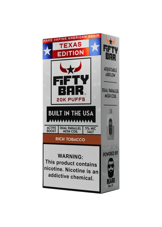Rich Tobacco Texas X Fifty Bar 20K Puffs Disposable Vape