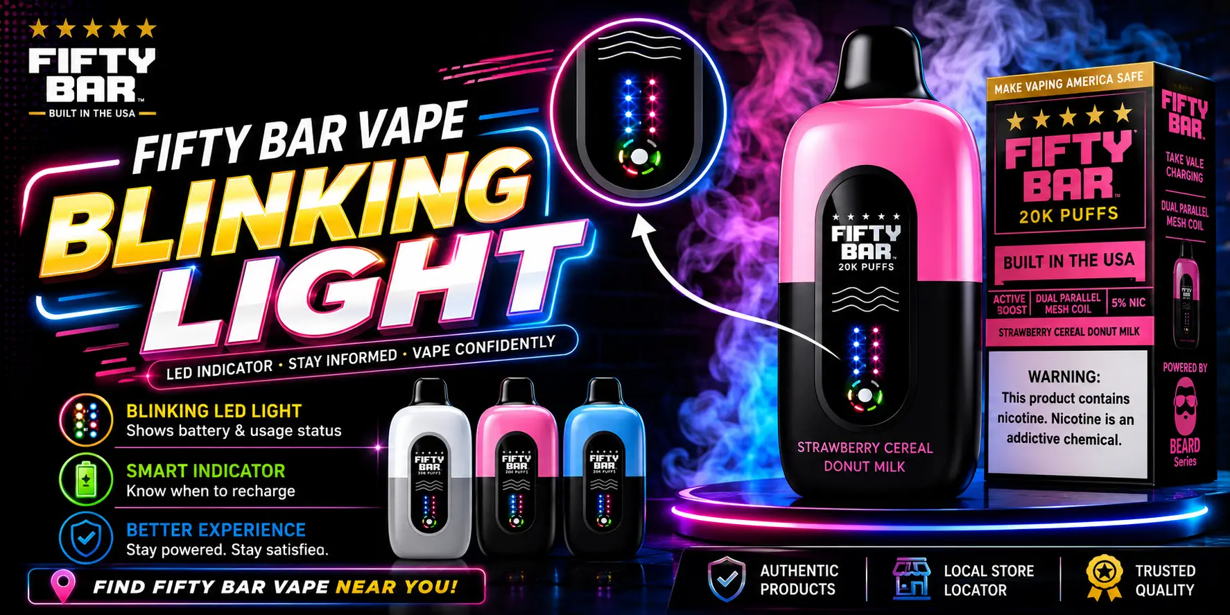 fifty bar vape switch on bottom Blinking Light: Troubleshooting Your 20,000 Puff Device Coil Resistance & Bottle Size:MTL-RDL Coil - 4Ω  - 3mL caliburn ak3 pink Vaporesso XROS 5 Mini